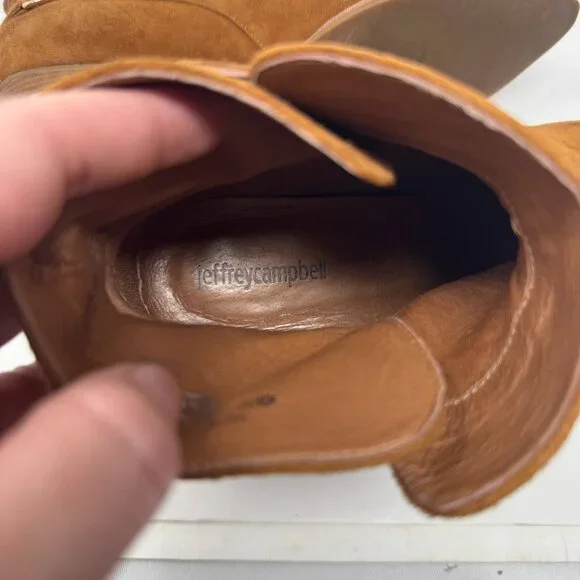 Jeffrey Campbell x Free People Tan Brown Suede Ankle Boots Gold Buckle Size 9 - Picture 7 of 7